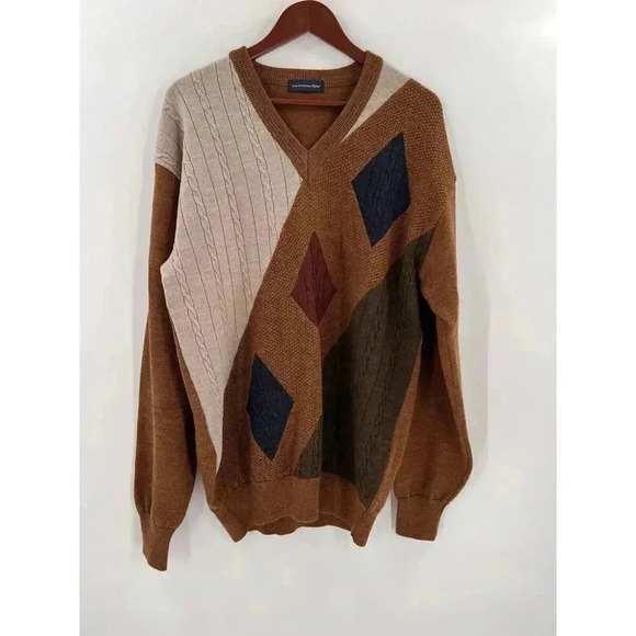 VINTAGE Lou Graham Refined V Neck Geometric Sweater Measures Size LARGE EUC - Picture 3 of 9